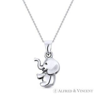 Baby Elephant Animal Charm 3D Pendant in .925 Sterling Silver